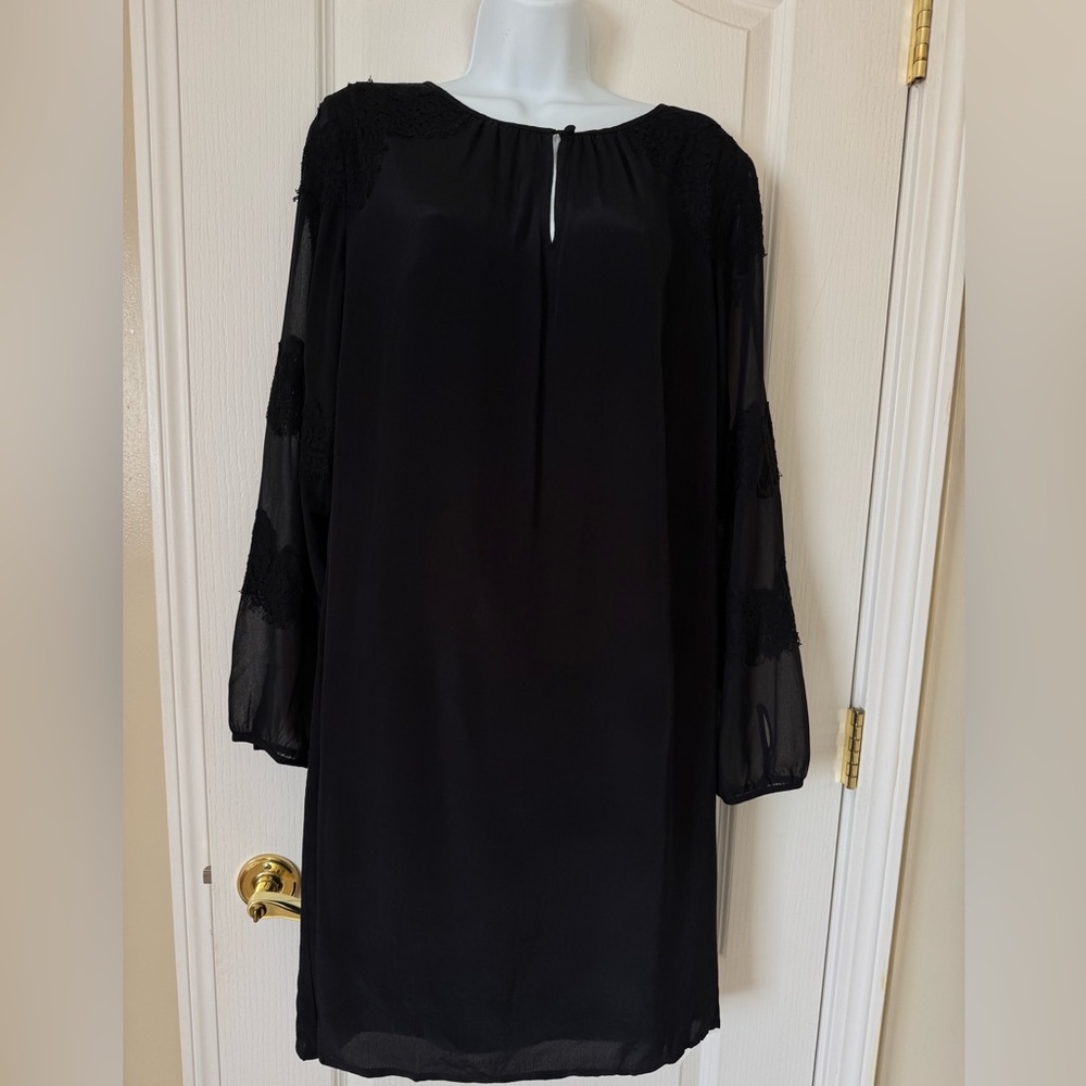 Boden Sasha Black Embroidered Sheer Sleeve Mini Dress Women’s 12R Black Lace